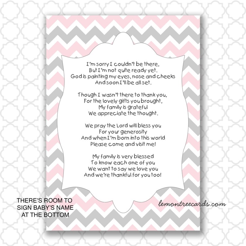 Pink Gray Baby Shower Thank You Notes Instant Download Baby Etsy