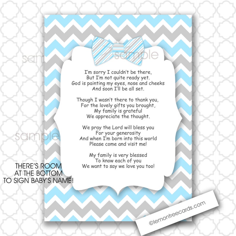 Bow Tie Thank You Poem Notes 5x7 4x6 Instant Download Boy Etsy
