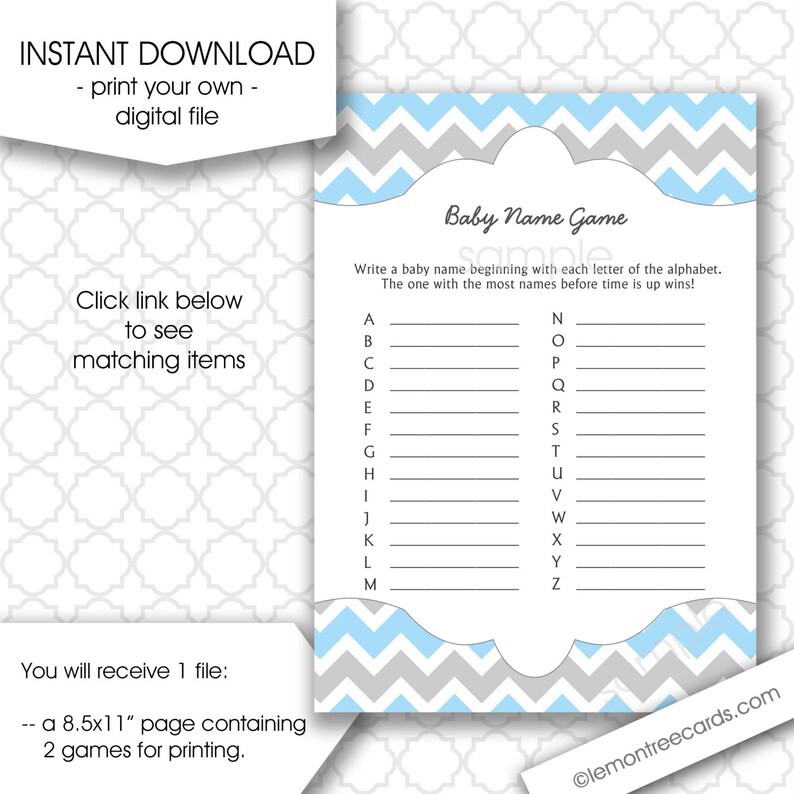 Baby Name Game A Z Baby Shower Game Instant Download Boy Etsy Baby Name Game A Z Baby Shower Game Instant Download Boy Etsy