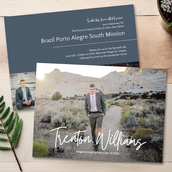Graduation Announcement, LDS Missionary Farewell, Graduation Invitation, Photo, Missionary/Graduation: PRINTABLE  |  Missionary/Grad Trenton
