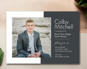 LDS Photo Missionary card, digital invitation, Missionary homecoming, Elder, Sister, DIY : PRINTABLE  -  Colby homecoming invitation