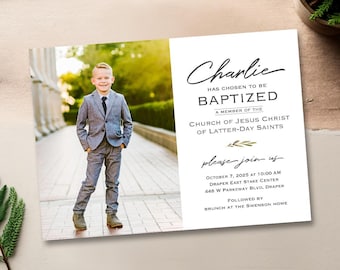 Boy LDS Baptism invitation, modern baptism invitation, boy, baptism invite, photo baptism invitation: PRINTABLE - Charlie baptism invite