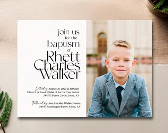 Boy LDS Baptism invitation, baptism invite, girl baptism invitation, photo baptism invitation, photo baptism invitations: PRINTABLE - Rhett