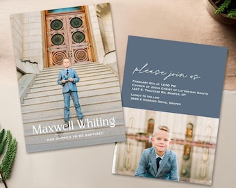 Boy LDS Baptism invitation, baptism invite, girl baptism invitation, photo baptism invitation, card: PRINTABLE - Max 2 sided baptism invite