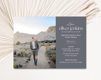 LDS Missionary, Missionary Farewell invitation, Missionary Homecoming, invite, Sister, Elder, Printable, DIY digital photo card: Oliver