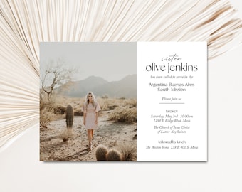 LDS Missionary, Missionary Farewell invitation, Missionary Homecoming, invite, Sister, Elder, Printable: Olive