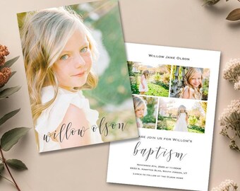 LDS Baptism invitation, modern baptism invitation, girl, photo baptism invite, baptism invite, baptism invites: PRINTABLE - Willow