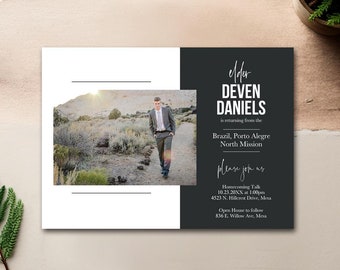 LDS Photo Missionary card, Missionary invitation, Missionary homecoming, Elder, Sister : PRINTABLE  -  Deven homecoming invitation