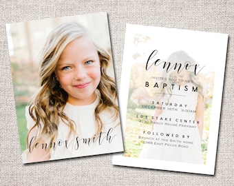 Girl LDS Baptism invitation, baptism invite, picture, baptism invitation, photo baptism invitation: PRINTABLE - Lennox baptism invite