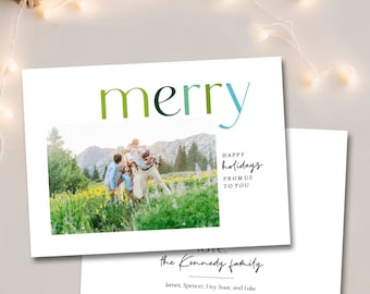 Photo Christmas Card, Custom Holiday Card, 2023 Modern Christmas Card Digital Download with Photos - 5x7 Printable | Kennedy