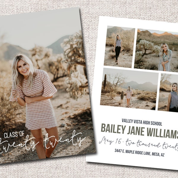 Graduation Announcement, Graduation Invitation, Photo Graduation Announcement, Printable Graduation Announcement (Twenty Twenty 2 sided)