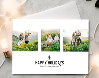 Photo Christmas Card, Custom Holiday Card, 2023 Modern Christmas Card Digital Download with 4 Photos - 5x7 Printable | Happy Holidays, Tree