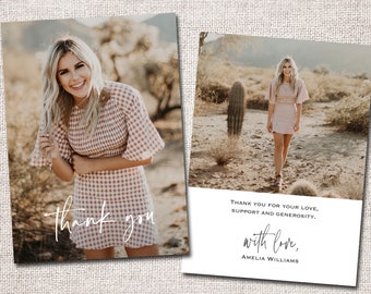 Graduation thank you card, Graduate thank you card, photo thank you card, cards, girl, boy, modern thank you cards  |  Addison
