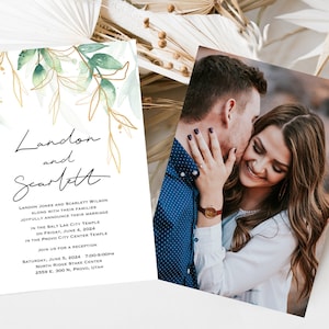 Invitación de boda con foto / Conjunto de invitaciones de boda modernas y minimalistas / Sencillas e imprimibles - Landon & Scarlett Leaf
