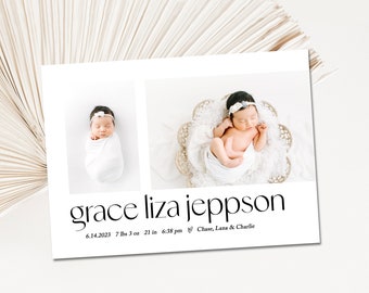 Birth announcement card with photo | Custom, modern baby boy, baby girl digital birth announcement with picture | Printable | Grace