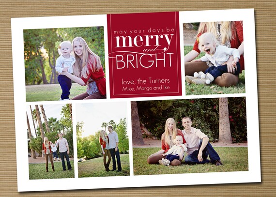 Items similar to Photo Christmas Card, Holiday Card collage: PRINTABLE (&quot;Merry and Bright 4 or 5