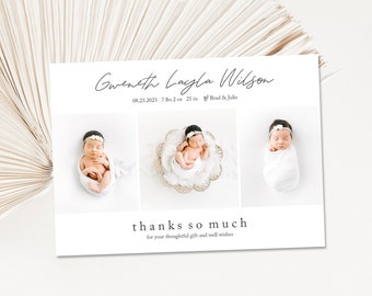 Birth announcement, baby boy announcement, baby announcement, thank you card, printable, girl birth announcement thank you card - Gweneth