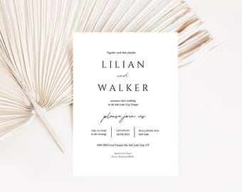 Wedding Invitation, Photo wedding invitation, wedding invites, photo wedding invitations, temple wedding: PRINTABLE - Lilian and Walker