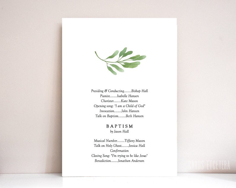 LDS Girl Baptism Program | Digital Program With Photo - Anne - Etsy