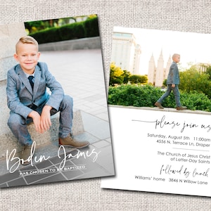 Boy LDS Baptism invitation, baptism invite, girl baptism invitation, photo baptism invitation: PRINTABLE - Boden Vertical