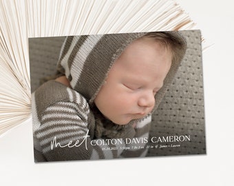 Birth announcement card with photo | Custom, modern baby boy, baby girl digital birth announcement with picture | Printable | Colton