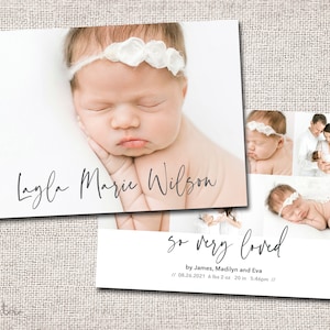 Faire-part de naissance photo, faire-part photo, faire-part de naissance, fille, garçon, faire-part de naissance, moderne, IMPRIMABLE |  Layla
