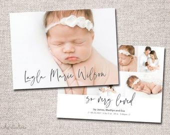 Birth announcement photo card, photo birth announcement, birth announcement, girl, boy, birth announcement, modern, PRINTABLE  |  Layla