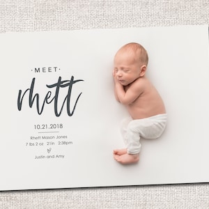 Faire-part de naissance photo, faire-part photo, faire-part de naissance, fille, garçon, faire-part de naissance, moderne, IMPRIMABLE |  Rhett
