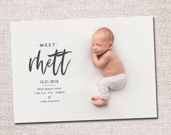 Birth announcement photo card, photo birth announcement, birth announcement, girl, boy, birth announcement, modern, PRINTABLE  |  Rhett