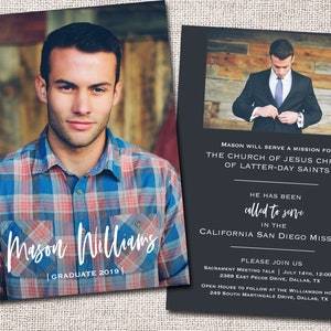 Graduation Announcement, LDS Missionary Farewell, Graduation Invitation, Photo, Missionary/Graduation: PRINTABLE  |  Missionary/Grad Mason