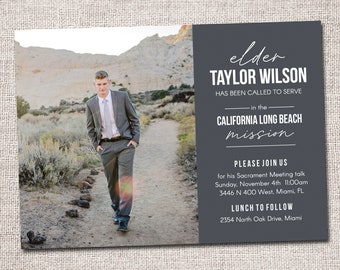 LDS Missionary, Missionary Farewell invitation, Missionary Homecoming, invite, Printable: Grey