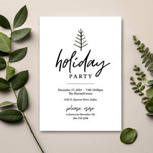 Invitación para fiesta de Navidad, invitación para fiesta navideña, invitación moderna, invitación, invitaciones para fiesta de Navidad DIY - Árbol
