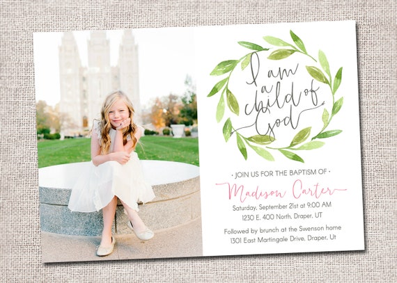 LDS Baptism Invitation Modern Baptism Invitation Girl