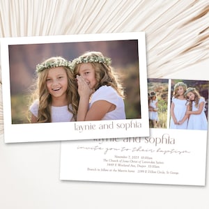 Convite de batismo, convite de batismo moderno, convites de batismo, convite de batismo, SUD, menino, menina: PARA IMPRIMIR - Convite Laynie e Sophia