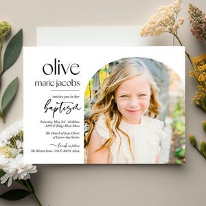 Mädchen LDS Taufeinladung, Taufeinladung, Taufeinladung, Fototaufeinladung, geblümt: PRINTABLE - Olive Taufeinladung