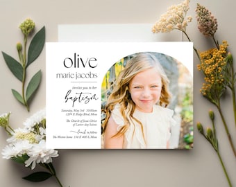 Girl LDS Baptism invitation, baptism invite, baptism invitation, photo baptism invitation, floral: PRINTABLE - Olive baptism invite