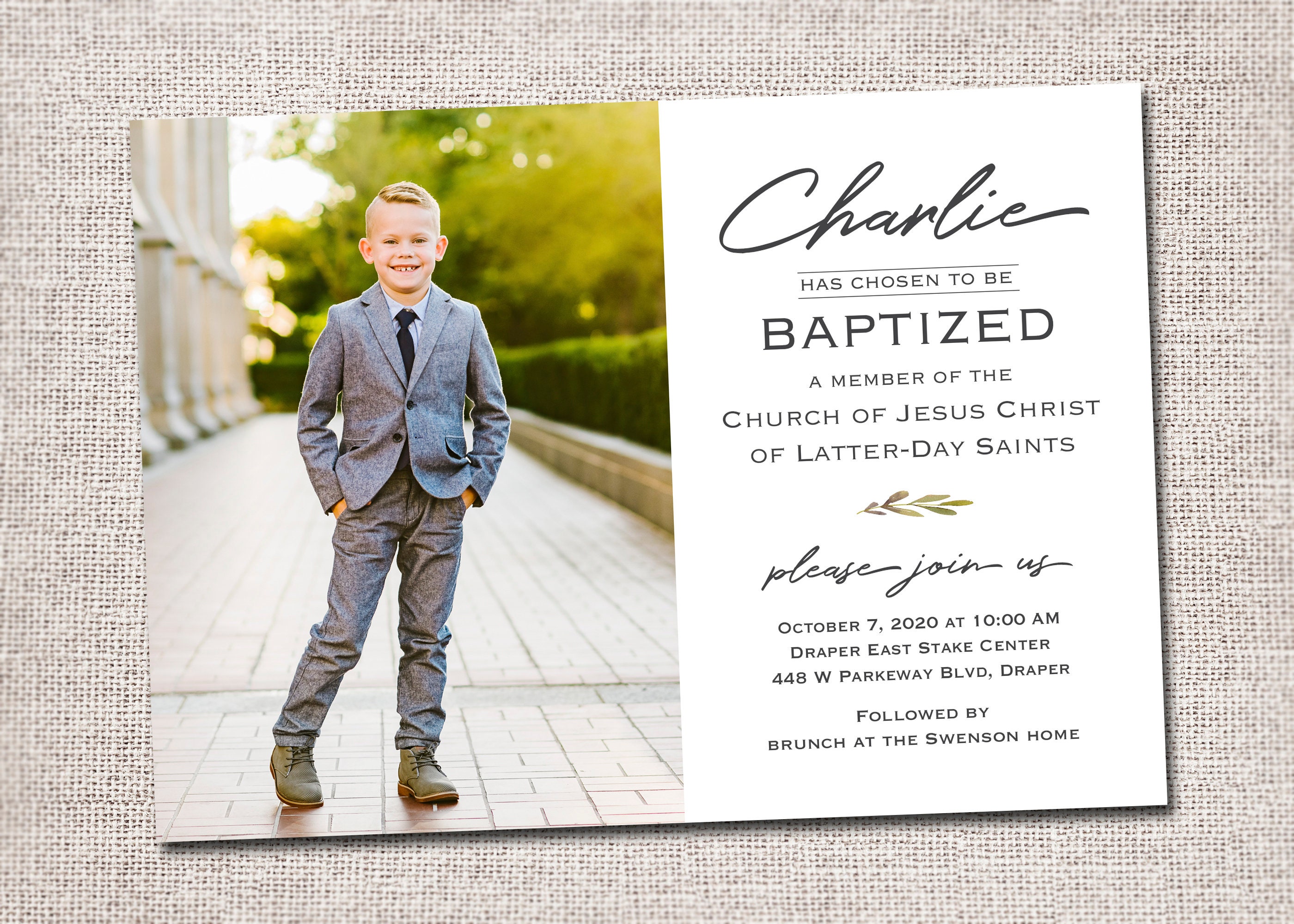 Boy LDS Baptism Invitation Modern Baptism Invitation Boy Etsy