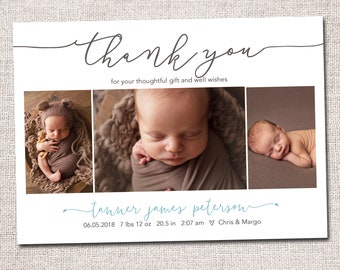 Birth announcement, baby boy announcement, baby announcement, thank you card, printable, girl birth announcement thank you card. 3 photo