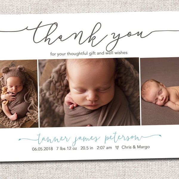 Birth announcement, baby boy announcement, baby announcement, thank you card, printable, girl birth announcement thank you card. 3 photo