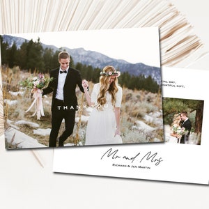 Fotokaart bruiloft bedankje, gepersonaliseerd |  minimalistische, eenvoudige bedankbriefjes - meneer en mevrouw dubbelzijdig