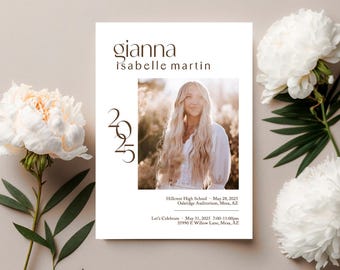 Graduation Announcement, Graduation Invitation, 2025, Modern Graduation Invitation, party, Grad Announcement, Invite: PRINTABLE  |  Gianna