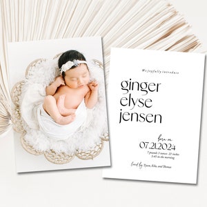 Faire-part de naissance avec photo | Faire-part de naissance numérique personnalisé et moderne pour bébé garçon, fille | Imprimable | Gingembre