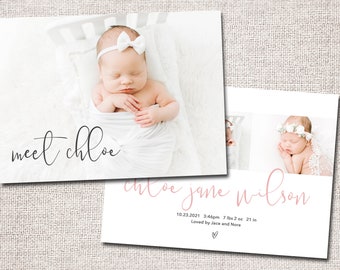 Birth announcement card, photo birth announcement, baby, thank you card, girl, boy, birth announcement, modern, PRINTABLE   |  Meet