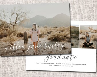Graduation Announcement, Graduation Invitation, Modern Graduation Invitation, party, Printable Graduation Invitation: PRINTABLE | Willow