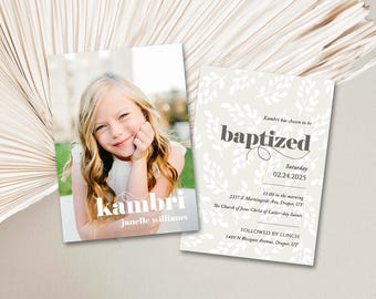 Girl LDS Baptism invitation, baptism invite, with picture, baptism invitation, photo baptism invitation: PRINTABLE - Kambri baptism invite
