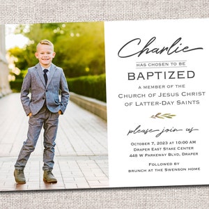 Boy LDS Baptism invitation, modern baptism invitation, boy, baptism invite, photo baptism invitation: PRINTABLE - Charlie baptism invite