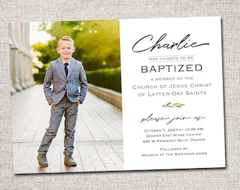 Boy LDS Baptism invitation, modern baptism invitation, boy, baptism invite, photo baptism invitation: PRINTABLE - Charlie baptism invite