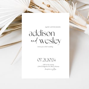 Trouwkaart, modern |  minimalistische prints met huwelijksuitnodigingen |  eenvoudige digitale bruiloftsset/-pakket | Afdrukbaar - Addison en Wesley