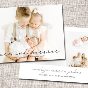Faire-part de naissance de Noël, carte de vœux, faire-part de naissance, carte de Noël de bébé, IMPRIMABLE - Faire-part de naissance More and Merrier