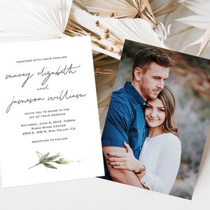 Faire-part de mariage avec photo | parure de faire-part de mariage moderne et minimaliste | simple, imprimable - Jameson et Macey